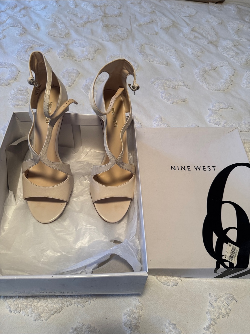 Nine West Cream Strappy T‑Bar Heels